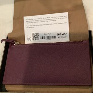 Leatherology Devon Slim Zip Deep Plum Card Case, Brand New